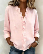 Irene | Blusa elegante con volantes, escote en V y mangas largas