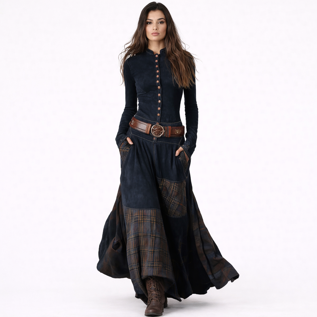 Azucena - Vestido maxi de ante con cinturón