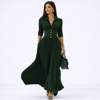Elvira | Vestido largo plisado con solapa y cintura alta