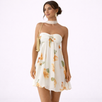 Isabel- Vestido Mini Estampado con Volantes y Cuello Halter