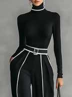 Emma - Conjunto elegante de dos piezas con cuello alto y pantalón ancho